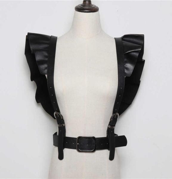 

pu leather black buckle ruffles split joint wide belt personality women new fashion tide allmatch spring 20211746460, Black;white
