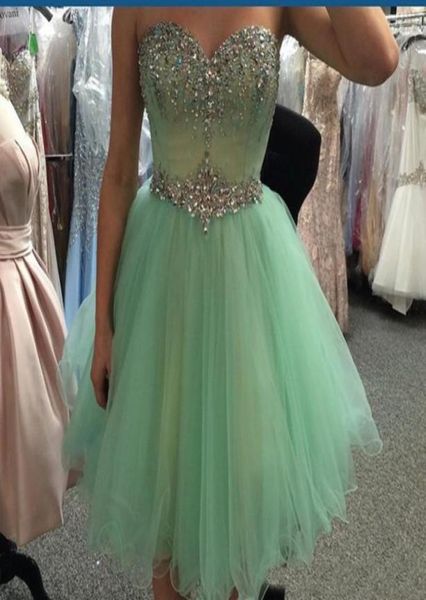 

real pos mint green short prom homecoming dresses 2019 beads crystal sweetheart mini tulle 8th grade graduation party gown4662212, Blue;pink