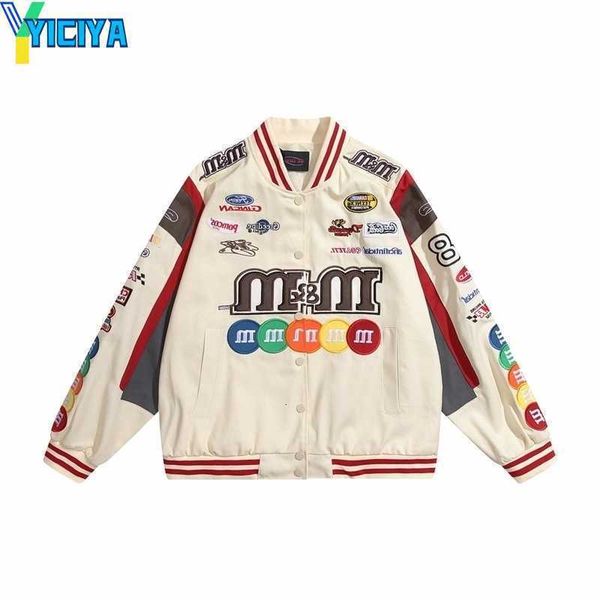 

yiciya men's jackets letter embroidery loose racer winter streetwear fashion casual varsity baseball, Black;brown