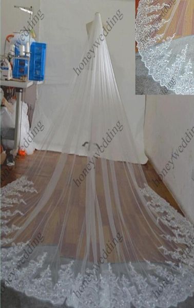 

cathedral length bridal veils 3 meter wide 4 meter long with sequins lace applique comb white ivory tulle wedding dresses v8430678, Black