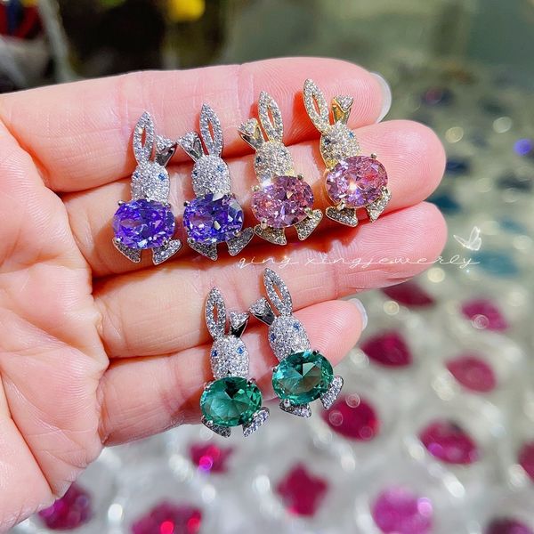 

earrings diamond-encrusting zircon wedding bride bridesmaid accessories party dress jewelry bunny design s925 sterling silver needle ladies, White