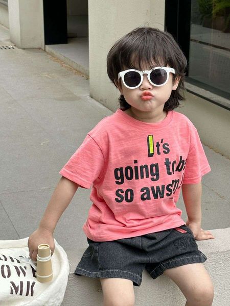 

korean style children's t-shirt, summer new product, men's baby clothing, outdoor casual style, loose fitting, fashionable round n, Blue