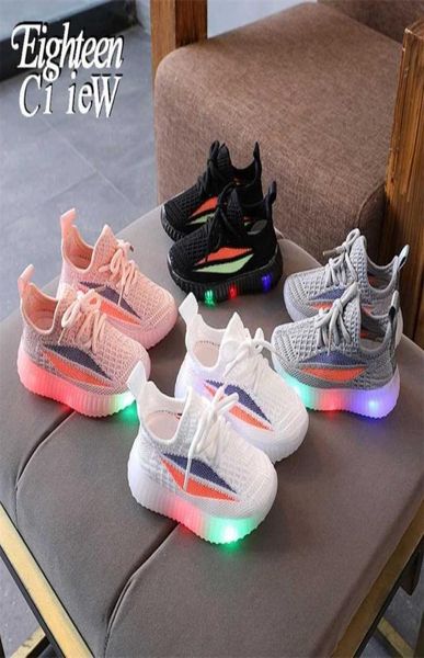 

size 2130 children039s breathable sneakers boys and girls nonslip toddler shoes mesh light up fashion casual 2201154762399, Black