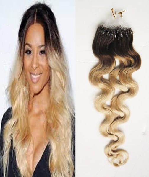 

brazilian body wave hair micro ring 4613 ombre micro hair extensions 100g remy micro ring beads human hair extensions4388926, Black