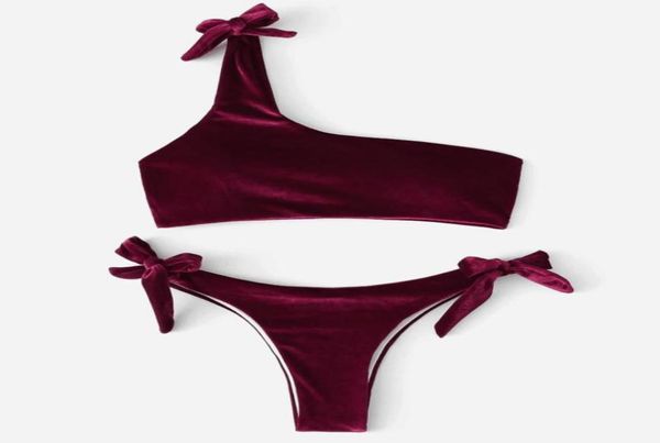 

velvet bikini 2020 swimsuit thong brazilian swimming suit for women one shoulder swimwear female bathing may bathers beach95272169978784, Black