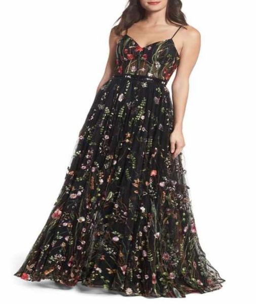 

lace prom dress spaghetti straps sweep train sheer long girls prom evening dress 2018 new collection prom dress3994375, Black