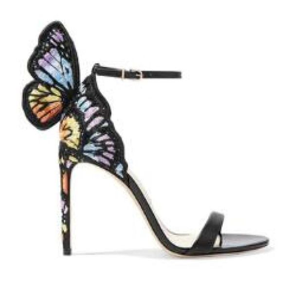 

sophia webster ladies leather sandals color embroidered butterfly decoration toe heels size3442black4654644, Black