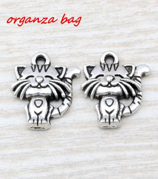 

mic 100pcs ancient silver zinc alloy singlesided cute cat charm pendants 18x 19mm diy jewelry a1107278930, Bronze;silver