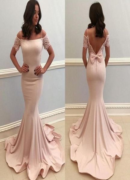 

elegant mermaid evening dresses spaghetti lace bow backless prom party dress simple satin formal evening gowns7786840, Black;red