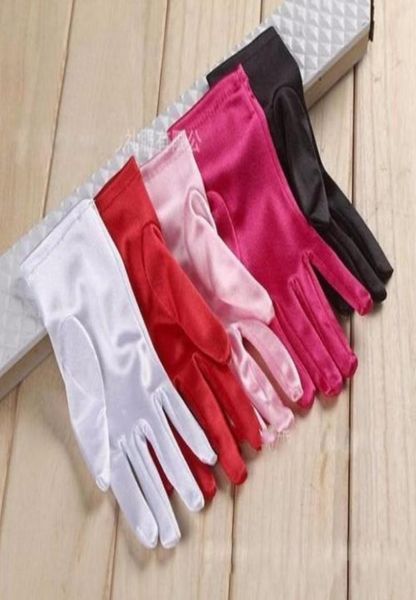 

in stock colorful bridal gloves full finger wrist length satin short wedding gloves5694139, White