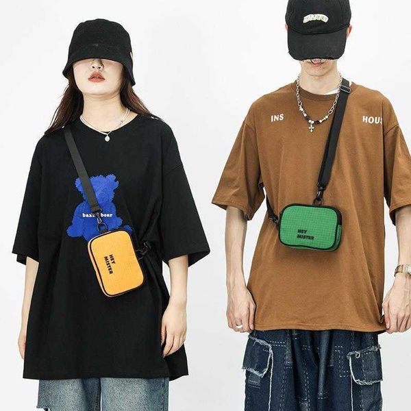 

mini messenger bag mens trendy cool earphone personality street coin purse womens phone, Red;black