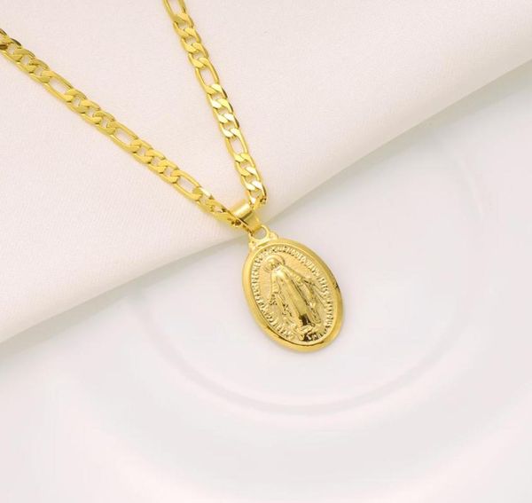 

womens goddess portrait pendant 22k solid yellow gold finish italian figaro link chain necklace 24quot 3mm9060659, Silver