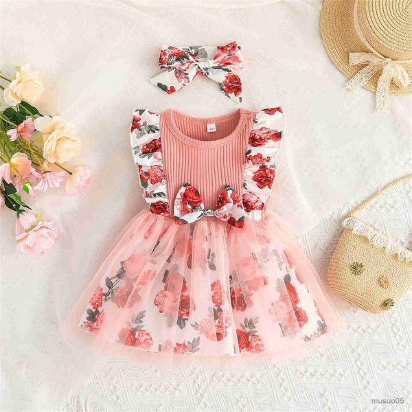 

girl's dresses baby toddler infant baby kids girls dress floral print tulle party wedding birthday flower dresses for girls, Red;yellow