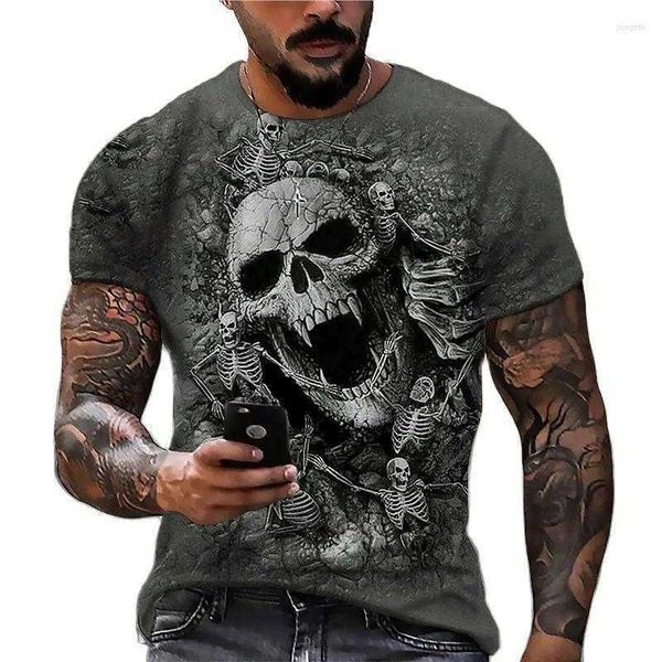 

men's t shirts death skull print shirt for men terror harajuku oversized short sleeve summer trend leisure o-neck tees vintage clothes, White;black