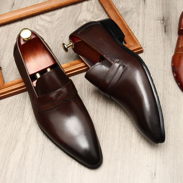 

luxury mens loafers shoes black brown formal wingtip elegant mens dress shoes office wedding genuine leather mens casual shoes