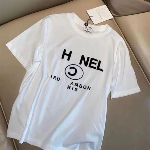 

channel printed women's t-shirt with the letter small c pattern female designer classic fashion casual multicolor couple street hip-hop, White