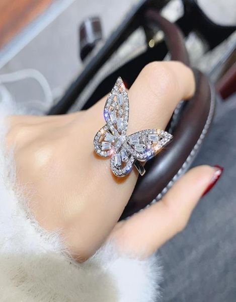 

shiny side new fashion brand jewelry engagement rings for women gift crystal butterfly wedding rings5213327, Golden;silver