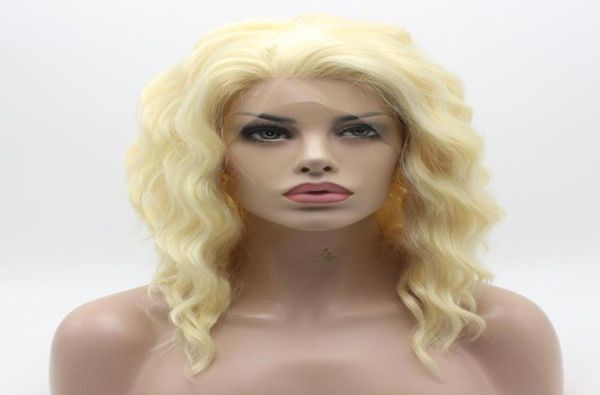

iwona hair natural wavy medium long light blonde wig 17613 half hand tied heat resistant synthetic lace front wig70860992976817, Black