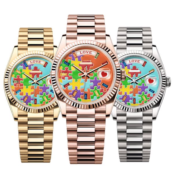 

date mens watch designer new puzzle rolej watches 2813 date automatic mechanical 40mm stainless steel waterproof 36mm womens classic watch, Slivery;brown