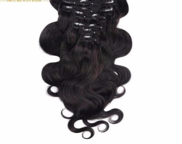 

90g to 120g body wave brazilian machine made remy hair 1 1b 2 4 8 clip in hair extensions 16 to 22 human clips88573694986065, Black