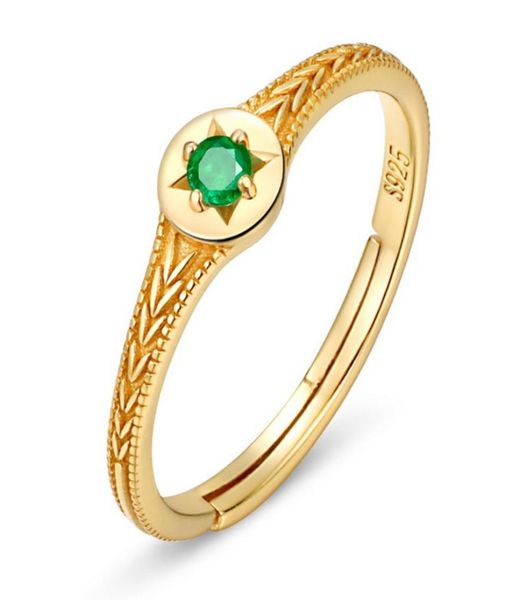 

yellow gold plated 925 sterling silver natural emerald david star ring engagement wedding jewelry for gift9243927