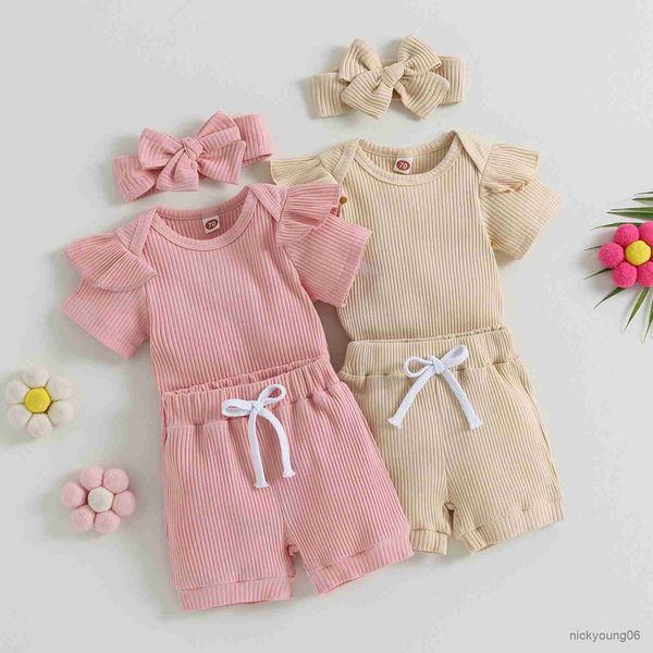 

clothing sets infant newborn baby girls shorts set short sleeve romper with elastic waist and hairband summer outfit, White