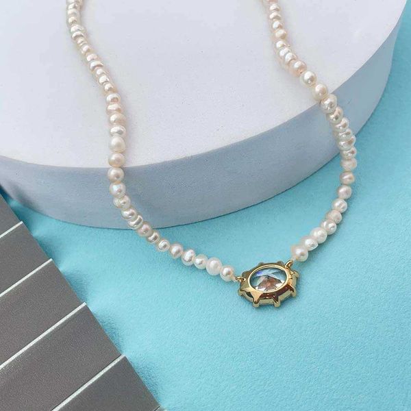 

jewelry natural freshwater pearl necklace brass plated with genuine gold zircon pendant women's collarbone chain versatile, Black
