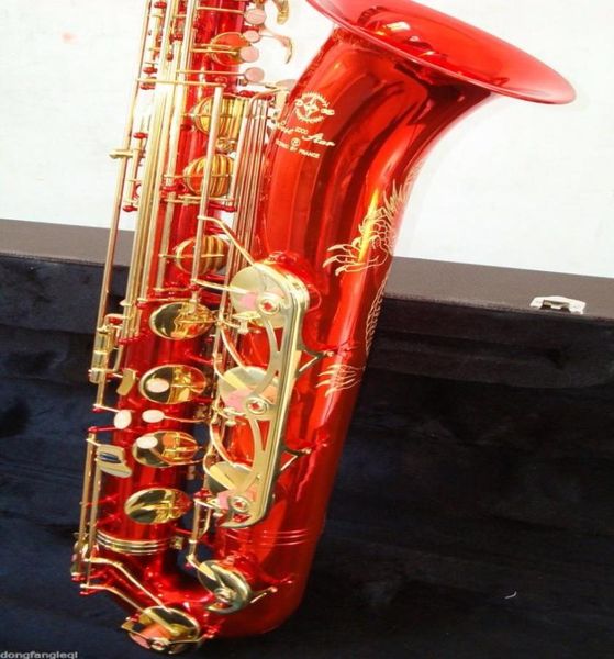 

new baritone saxophone unique red surface beautifully carved chinese dragon pattern with low a high f key can customize logo4226723