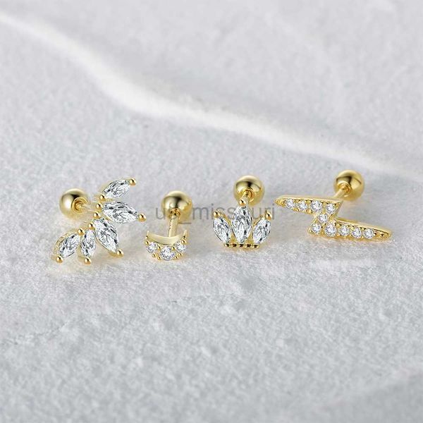 

stud canner small exquisite 925 sterling silver ear stud piercing earrings for women charming moon eye crown ear jewelry girl's gifts j, Golden;silver