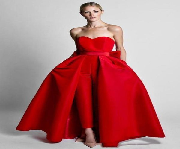 

two pieces formal red women jumpsuits evening dresses detachable skirt sweetheart prom dresses party wear pants for women with bow3111429, Black;red
