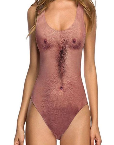 

2019 funny women swimsuit nake print one piece backless hairy man woman summer bathing personal safety service6747129