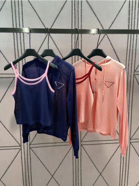 

fashion summer 2023 two piece set knit long sleeve hooded cardigan sweaters elegant solid woman casual lady suits, White