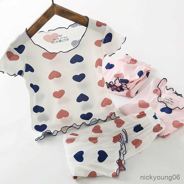 

clothing sets summer short sleeve pajamas set girls cute t-shirts home clothes wear kids infant costume, White