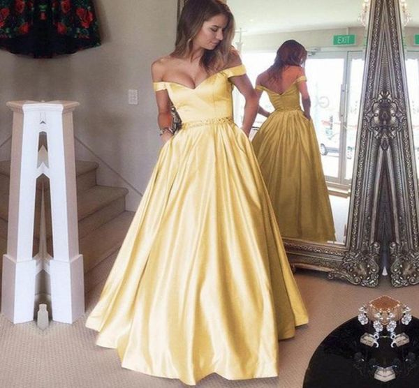 

off the shoulder evening dresses crystal beading belt yellow floor length satin long evening gowns party dresses wholefactory1570659, Black;red