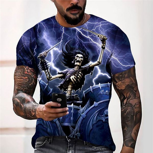 

men's t shirts death skull print shirt for men terror harajuku oversized short sleeve summer trend leisure o-neck tees vintage clothes, White;black