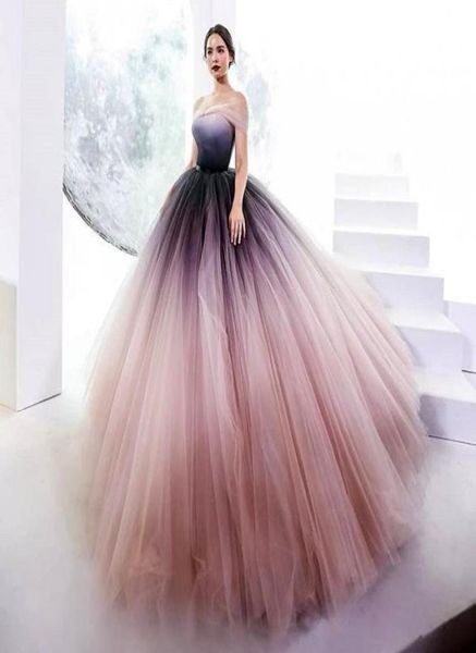 

2018 gorgeous gradient evening dresses elegant sheer off shoulder sleeveless bodice laceup prom dress amazing fluffy tulle red ca4034312, Black;red