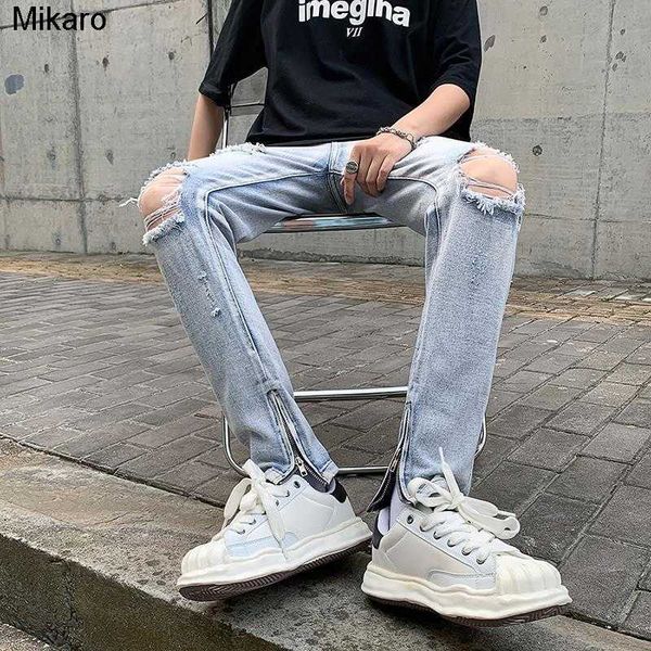 

mikaro mens designer jeans men jeans designer cowboy men's trousers youth spring and autumn slim small feet, Blue