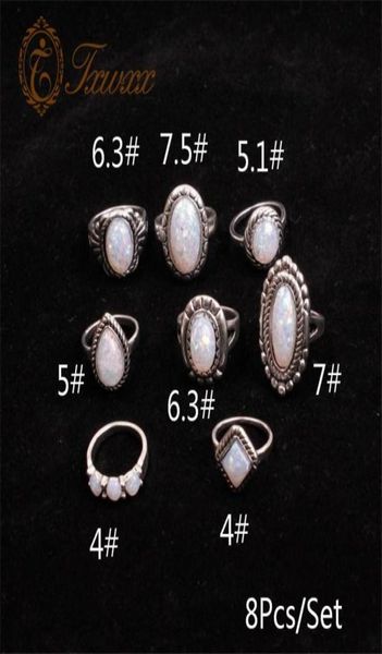 

design vintage opal knuckle rings set for women geometric pattern flower party bohemian jewelry 8 pcs set band4161778, Silver