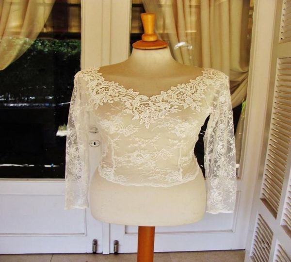 

v neck wedding jacket bolero appliques lace transparent bridal accessories white ivory long sleeves shrugs4155348