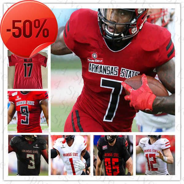 

ncaa college arkansas state red wolves ark football jerseys james blackman johnnie lang brian snead aj mayer seydou traore champ flemings ad, Black;red