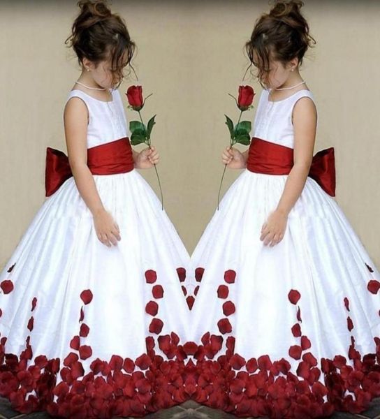

fabulous junior girl wedding dress long white and dark red burgundy flower girl039s dresses with oversize bow sash petals floor8361155482, White;blue