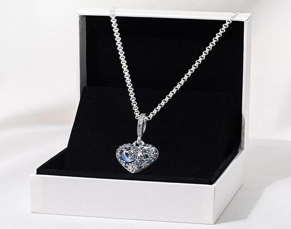 

2020 christmas sparkling blue moon and stars heart necklace 925 sterling silver jewelry chain pendant necklaces for women men q0127448351