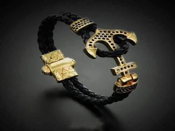 

bc atolyestone emperor bead bracelet gold bracelets anchor leather cuff bracelets bangles men women mujer pulseras5921575, Black