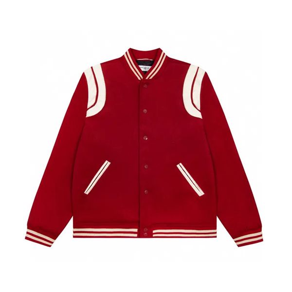 

mens designer jacket coat men's street hip-hop classic retro baseball uniform cashmere pure color mens casual all-match red parka, Black