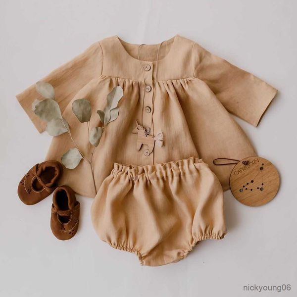 

clothing sets set spring baby girls dresses long sleeve outfits kids wears cotton linen autumn andshorts pants suit children clothes, White