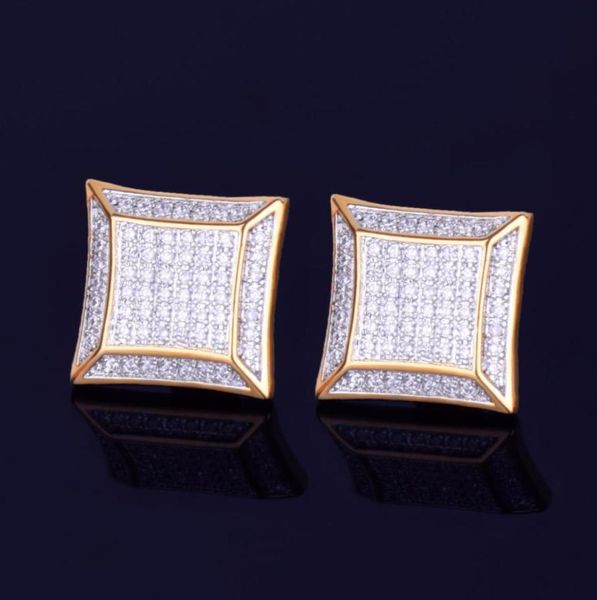 

new 15mm width square stud earring for men women039s ice out cz stone rock street gold star hip hop jewelry three colors9280485, Golden;silver
