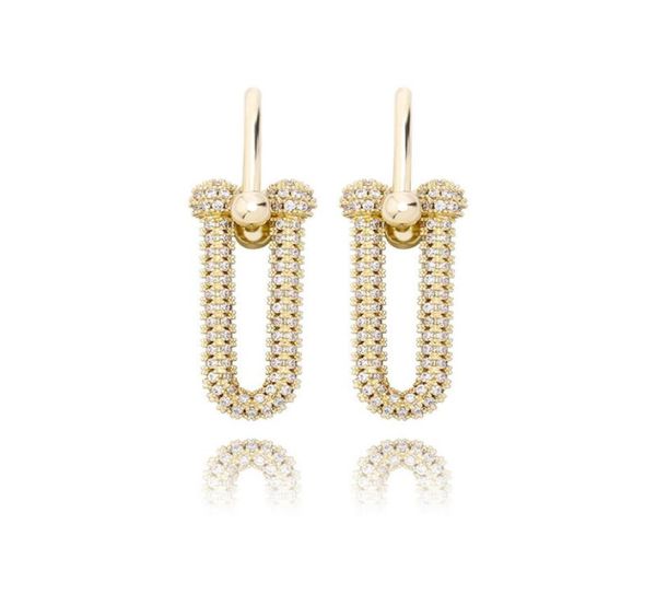 

luxury bling zircon men women earrings fashion personality gold silver color hip hop earrings trendy u shape party earrings24706272953043, Golden;silver