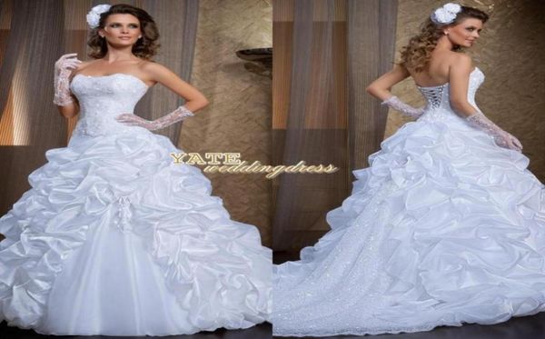 

selling strapless aline ruffles lace corset back court train wedding dresses via sposa bridal vestidos 82600351146325, White
