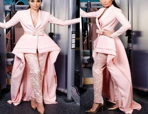 

krikor jabotian pink jumpsuits evening dresses long sleeves lace pants prom gowns suits for women custom made party dress2552234, Black;red