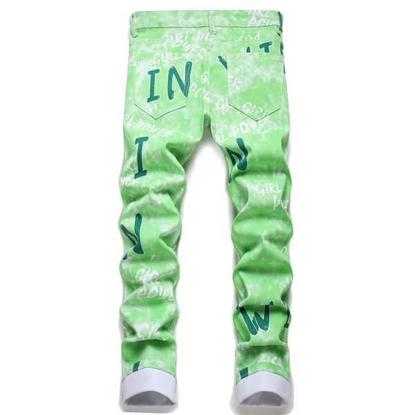 

men's jeans european jean hombre letter star men embroidery patchwork ripped for trend brand motorcycle pant mens skinny green, Blue